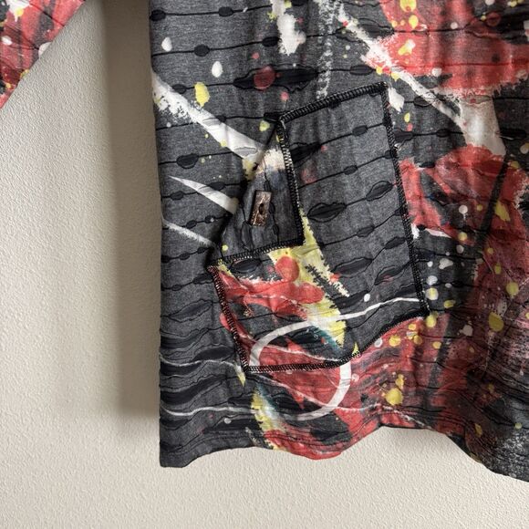Jess & Jane Top Womens Medium Gray Cowl Neck Artsy Art To Wear Hippie Boho Tunic - Picture 5 of 16